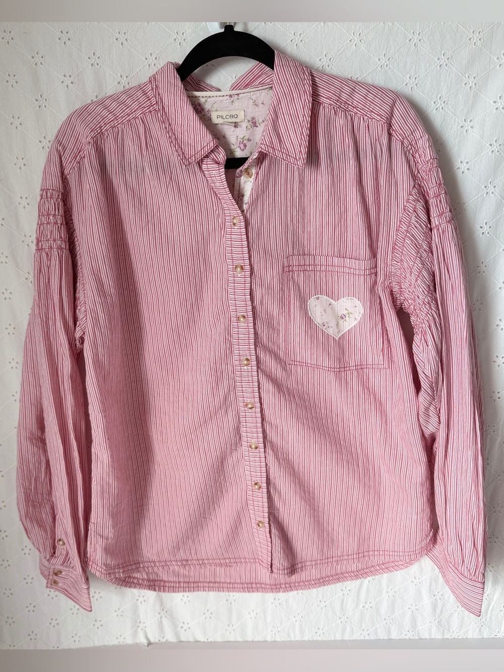 Pilcro Pink Striped Button-Down Shirt with Heart Pocket